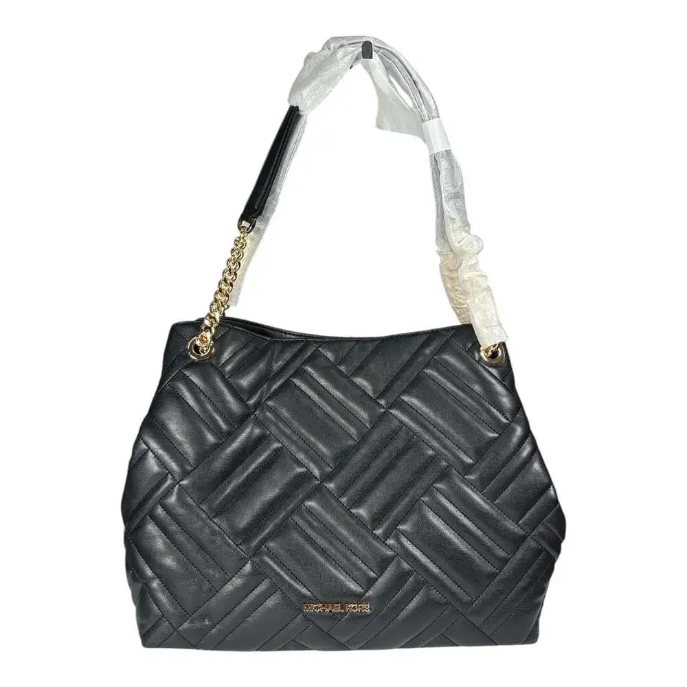 Michael Kors Peyton Black Large Chain Shoulder Tote Quilted Vegan Leather NWT